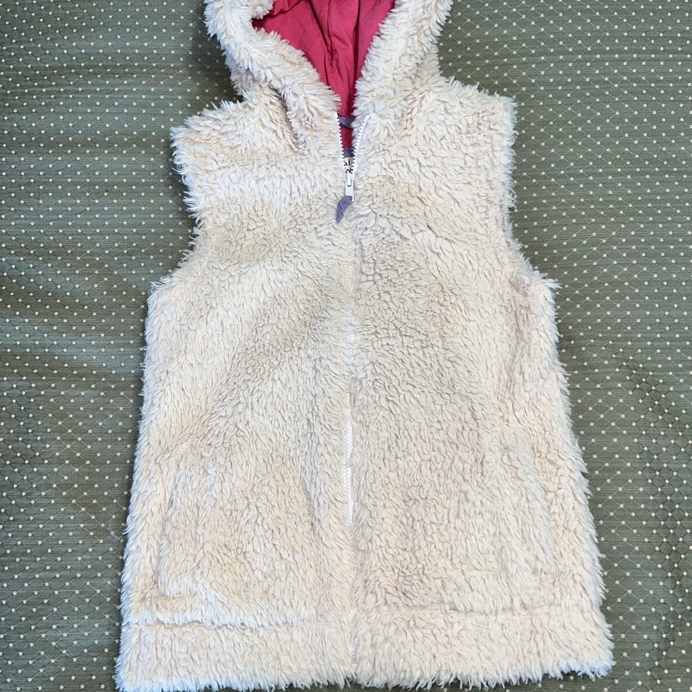 Mini Boden Faux Fur Sherpa Teddy Hooded Full Zip Vest Size:11/12